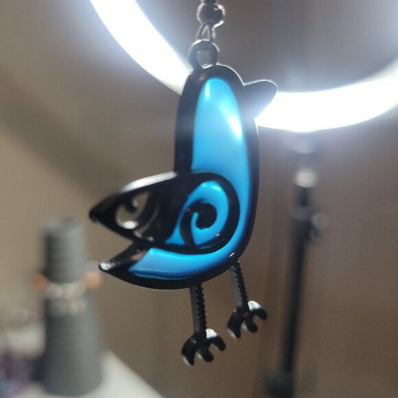 NWT 1970s Translucent Stained Glass Style Blue Bird Pierced Earrings Black Metal - Picture 2 of 3